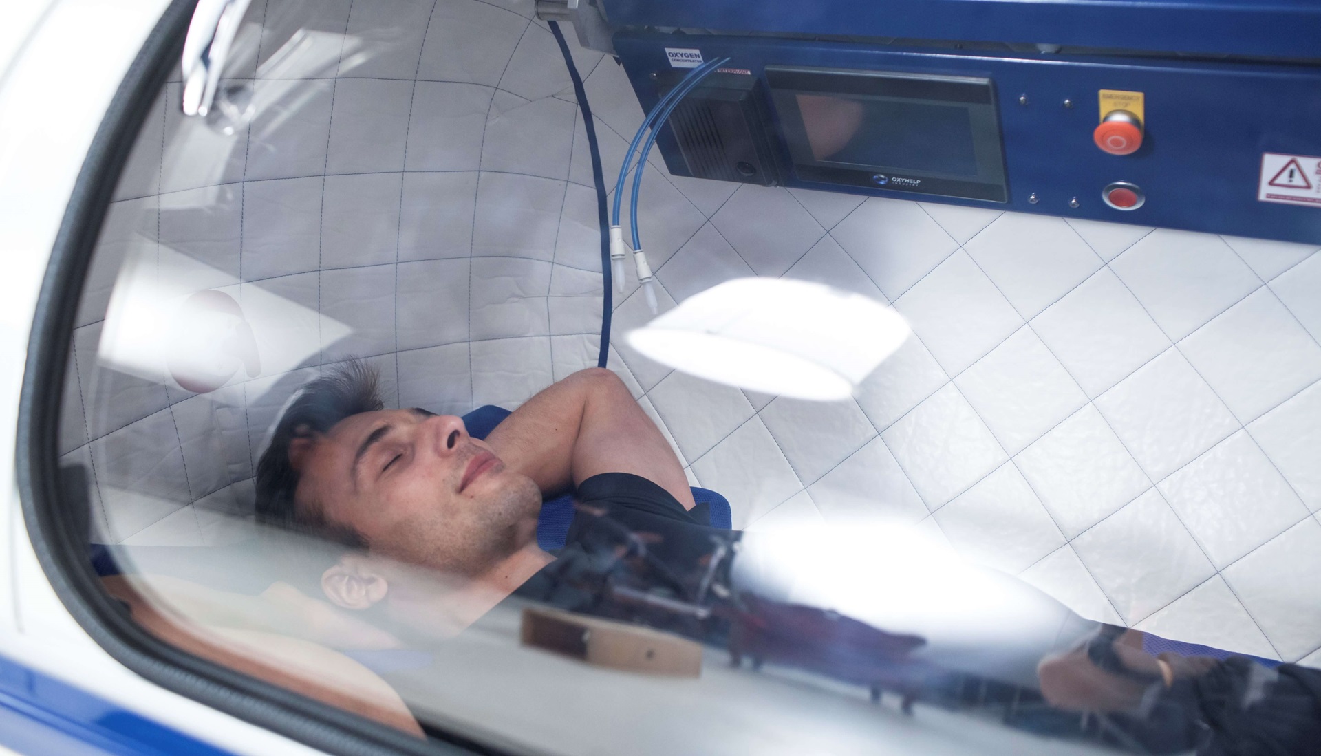 inside hyperbaric chamber with person